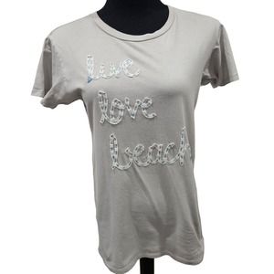 Nicole Paloma Grey Blue Coastal Beach Live Love Beach Handmade Tshirt XLarge